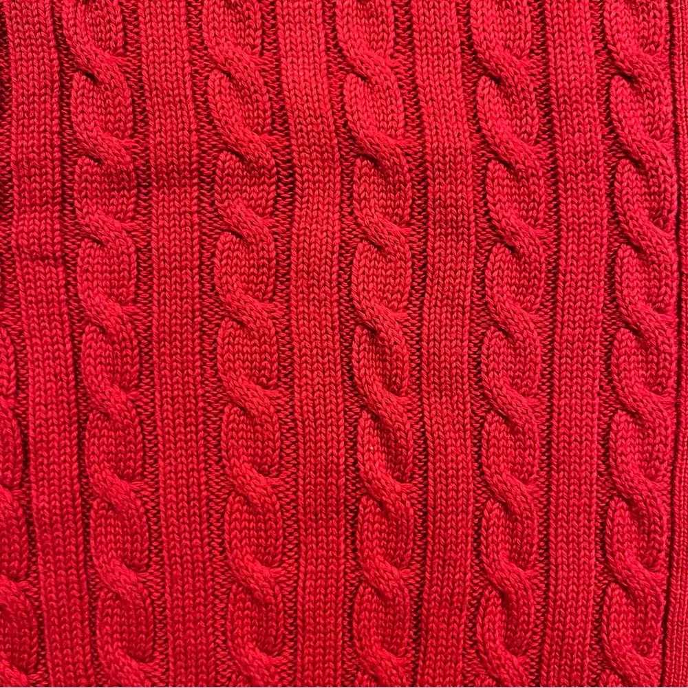 LL Bean Red Short Sleeve Cable Knit Button Down Cardigan Sweater Large Coastal - Picture 2 of 10